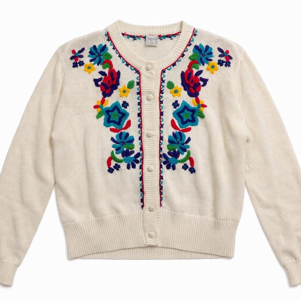 Cottagecore vtg 80s Floral Bold Embroidery Cardigan Grandmacore dopamine twee M